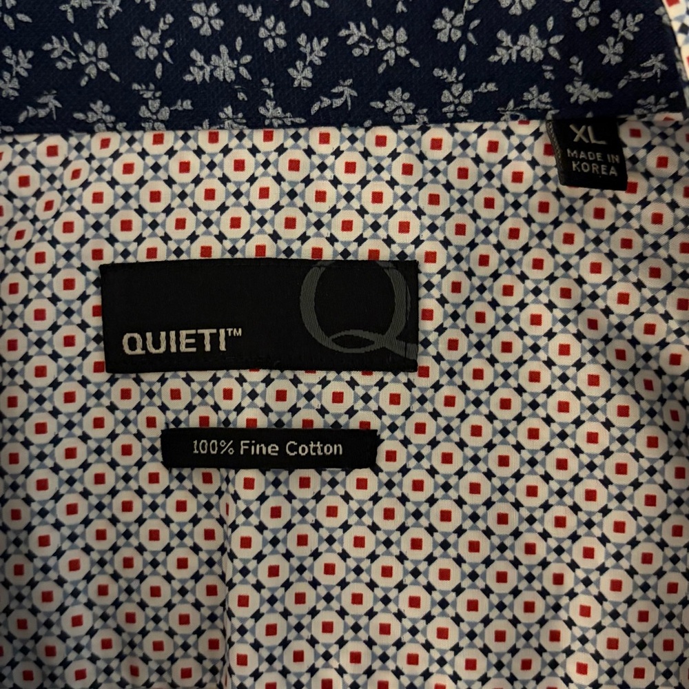 Quieti Men’s Blue and Red Geometric Print Short Sleeve Button Front Shirt Sz XL - Picture 4 of 6